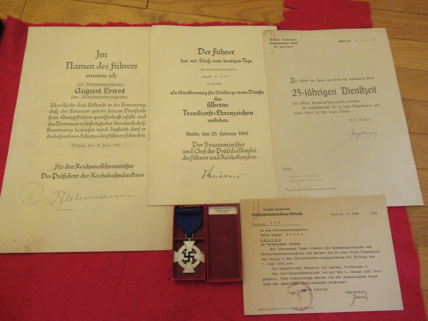 25 years of service boxed medal with 4 award documents
